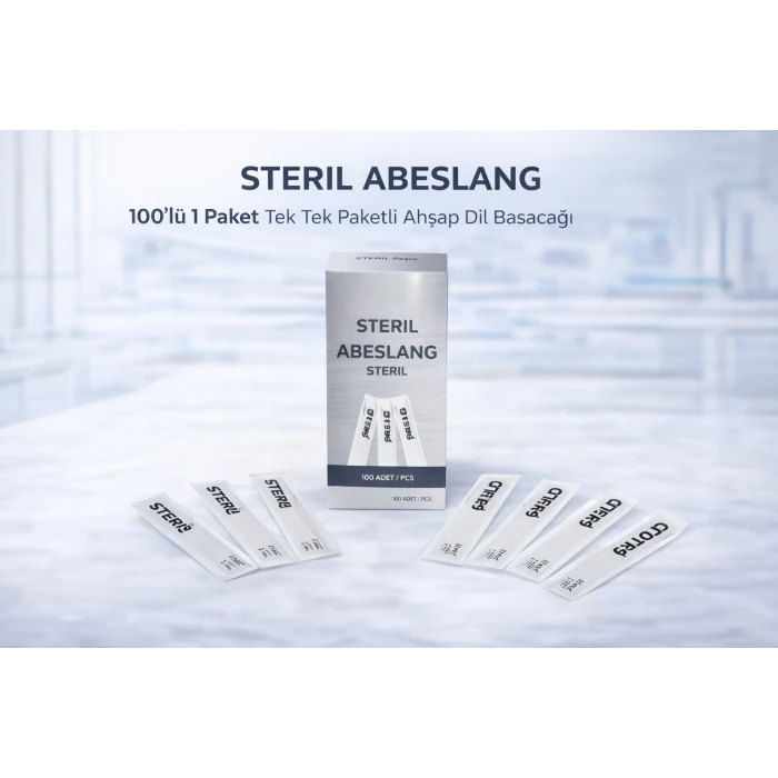 Steril Abeslang 100lü 1 Paket Tek Tek Paketli Ahşap Dil Basacağı Medikal Spatula