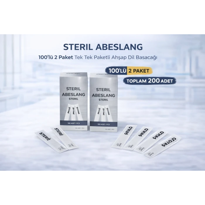 Steril Abeslang 100lü 2 Paket Tek Tek Paketli Ahşap Dil Basacağı Medikal Spatula Toplam 200 Adet