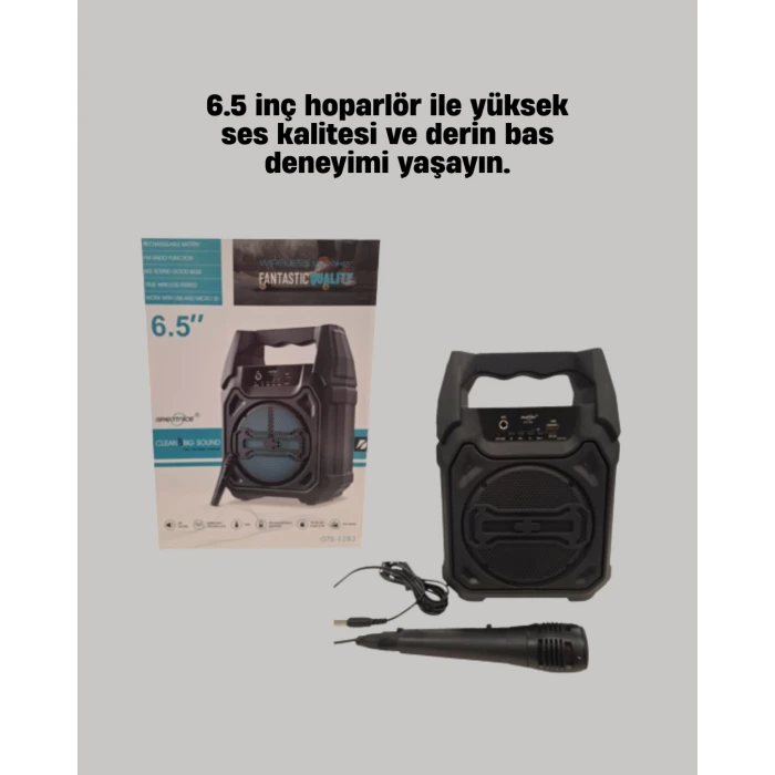 Taşınabilir 6.5” Bluetooth Hoparlör USB TF Kart Mikrofonlu Şarjlı Sistem