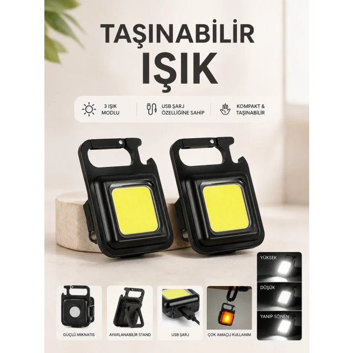 TAŞINABİLİR IŞIK 3 IŞIK MODLU USB ŞARJ ÖZEELİĞİNE SAHİP