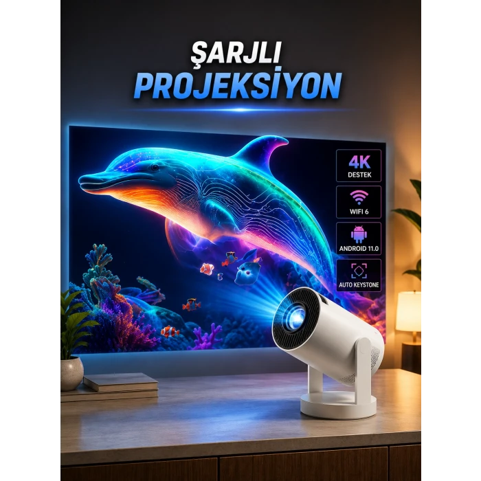 Taşınabilir Sinema Oyun Projektörü Akıllı Projeksiyon Android 11