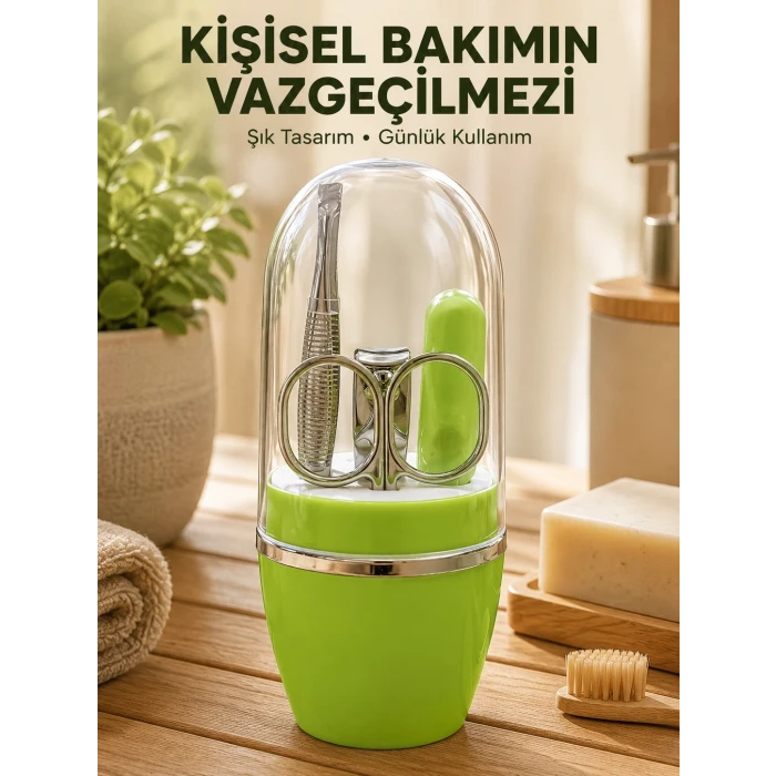 Taşınabilir Yeşil Manikür Seti Kapsüllü Kişisel Bakım Çantası