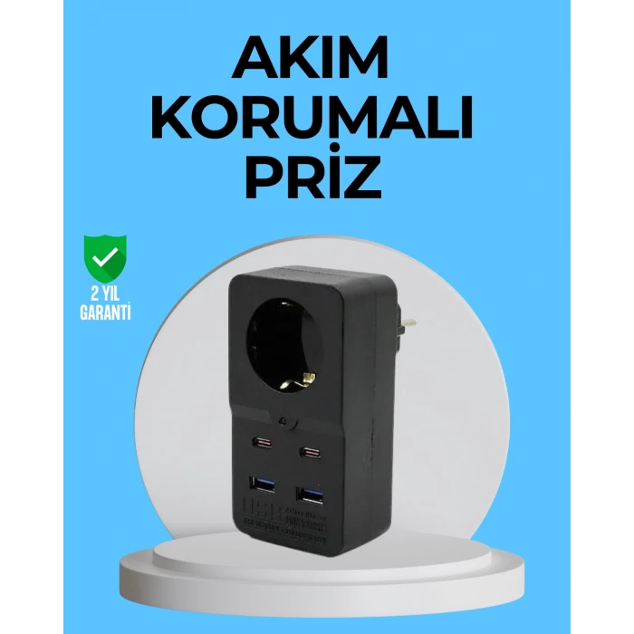 Termal Korumalı Priz Otomatik Çocuk Kilidi 4 USB Type C