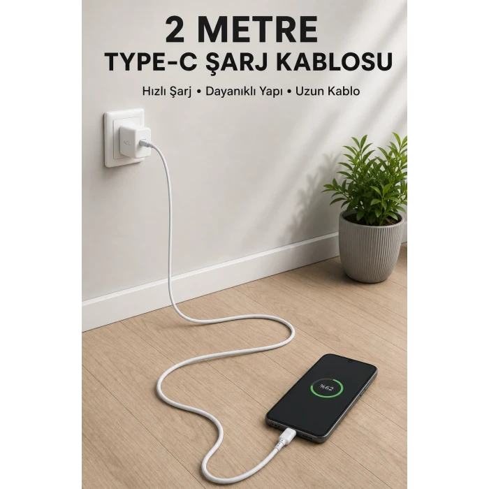 USB-A to Type-C 2 Metre Hızlı Şarj Kablosu