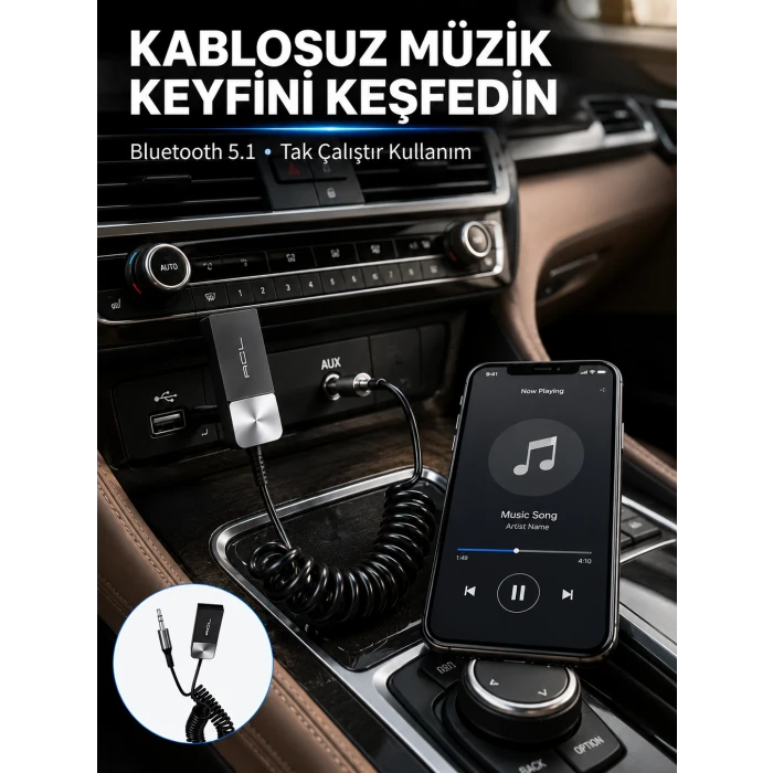 USB AUX Bluetooth Adaptörü Kablosuz Ses Aktarım Cihazı