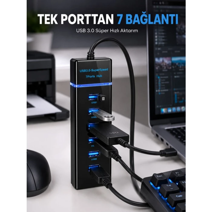 USB Hub 7 Port USB 3.0 Çoklayıcı Windows Uyumlu
