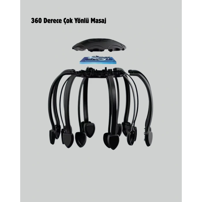 USB Şarjlı Kafa Masaj Aleti 3 Modlu 8 Başlıklı Stres Giderici