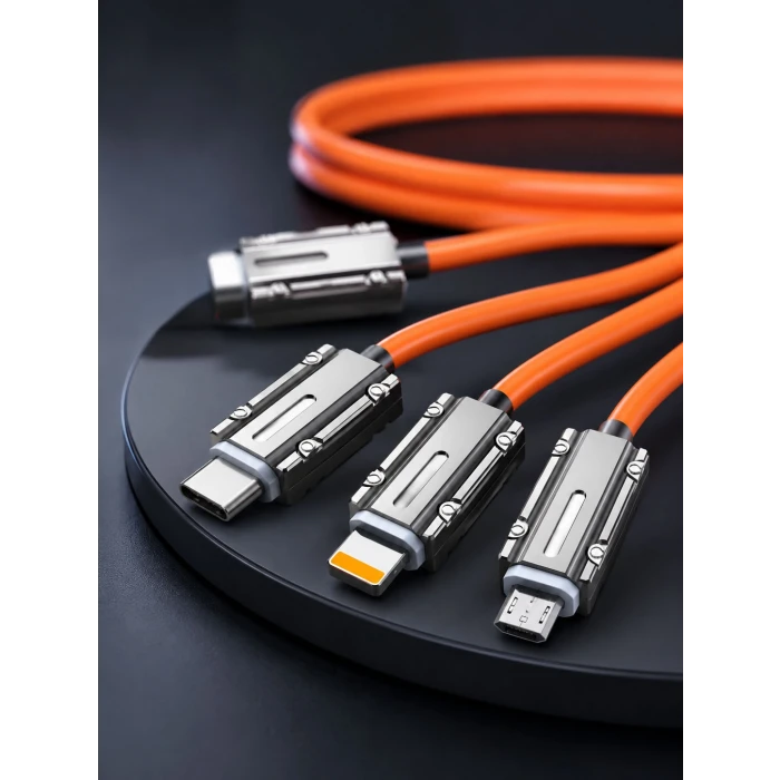 USB Type-C, Lightning ve Micro USB Uyumlu 3ü 1 Arada Hızlı Şarj Kablosu