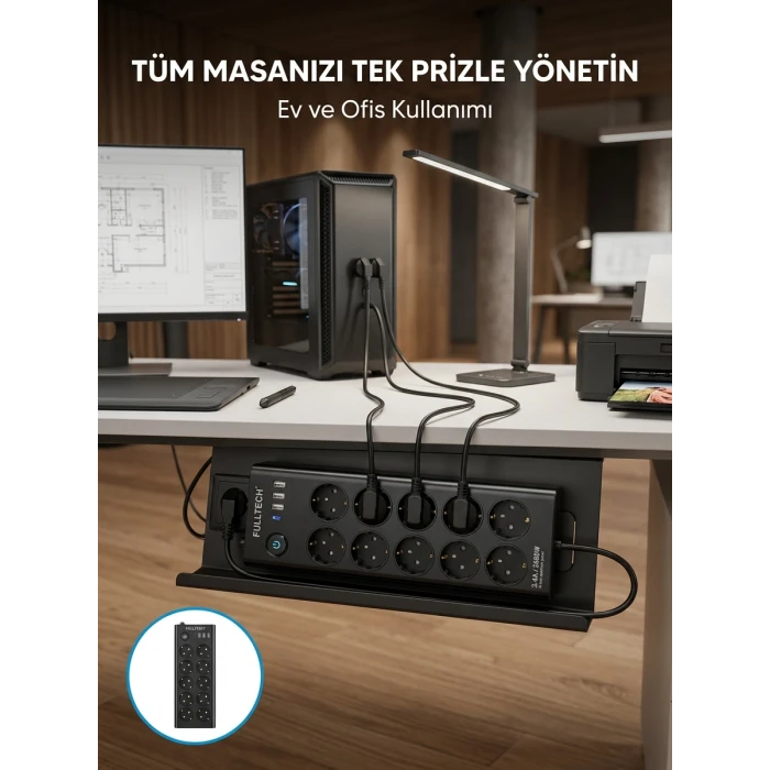 USB ve Type-C Şarj Özellikli 10lu Çoklu Priz