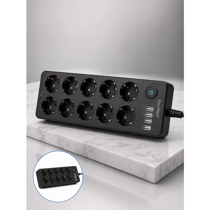 USB ve Type-C Şarj Özellikli 10lu Çoklu Priz