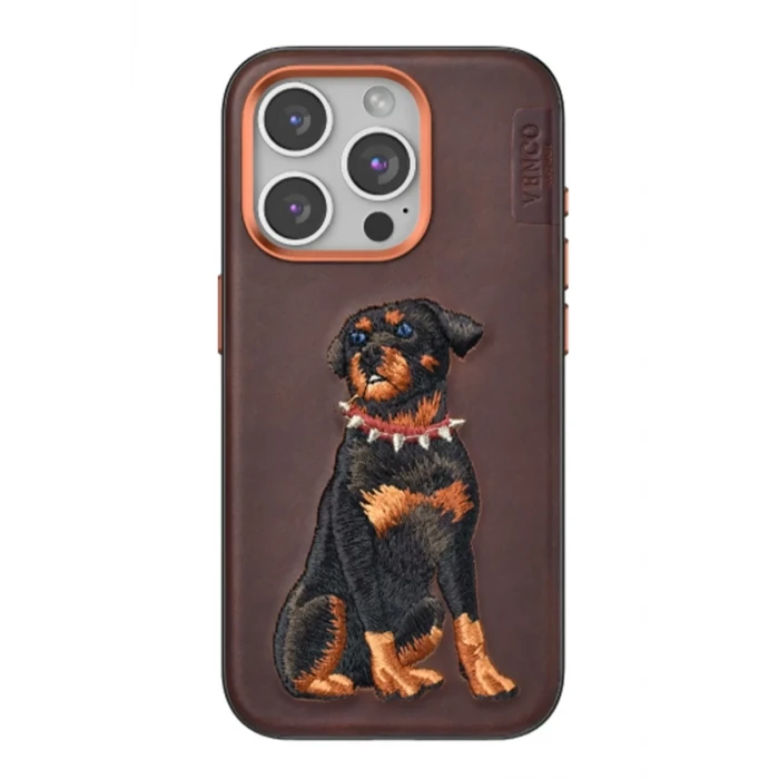 Venco Apple iPhone 15 Pro Perma Desenli Kapak - Koyu Kahve