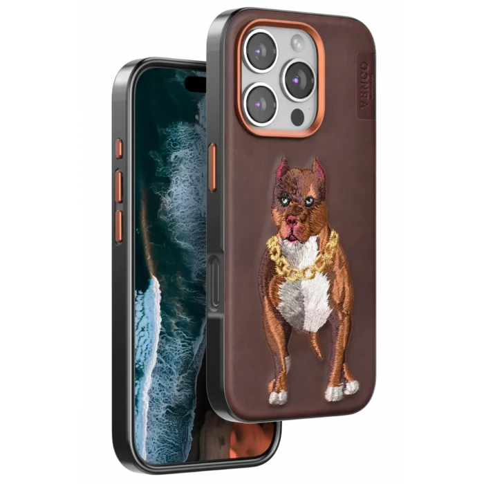 Venco Apple iPhone 16 Pro Perma Desenli Kapak - Kahverengi