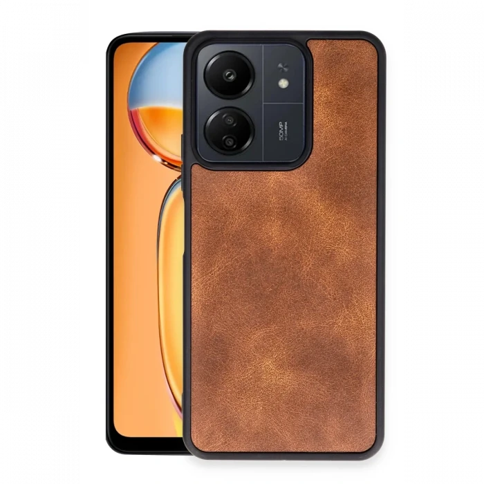 Xiaomi Redmi 13C Kılıf Aras Deri Kapak - Taba