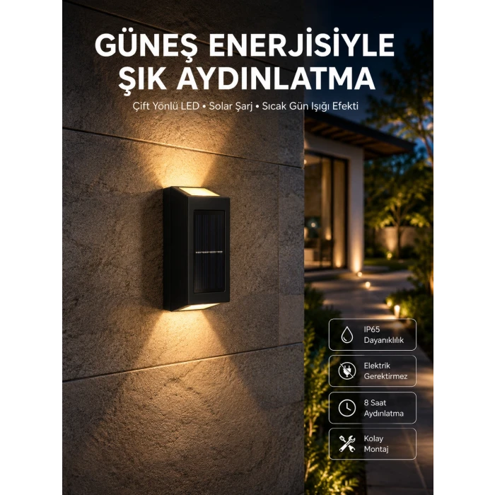 Yeni Model Solar Çift Taraflı Duvar Lambası Dekoratif Duvar Lambası