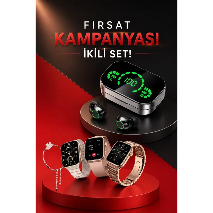 Yeni Nesil Kaliteli Akıllı Saat ve Kablosuz Bluetooth Kulaklık Yüksek Ses Kaliteli