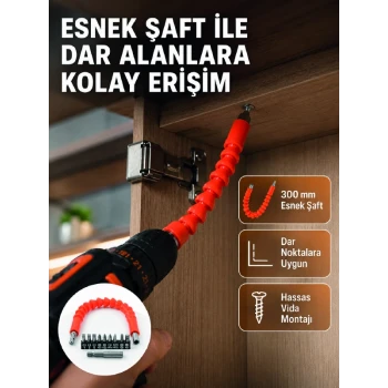 12 Parça Esnek Bits Uç Seti 300 mm Esnek Şaftlı Tornavida Uç Seti