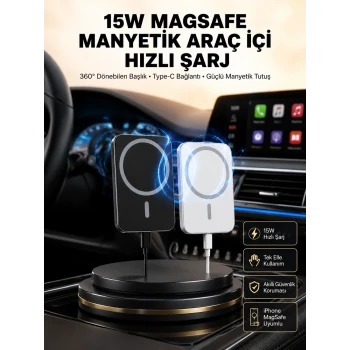 15W Kablosuz Şarj Destekli MagSafe Araç Tutucu Havalandırma Klipsli