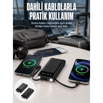 20.000 Mah Led Işıklı LCD Ekran USB Girişli Type-C Lightning Powerbank Yeni Nesil
