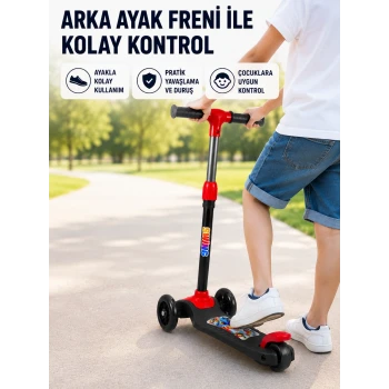 3 Tekerlekli Çocuk Scooterı Kaymaz Geniş Tabanlı Dengeli Sürüş Skuteri