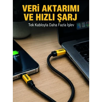 3ü 1 Arada USB Şarj Kablosu 240W Hızlı Şarj ve Veri Aktarım Kablosu