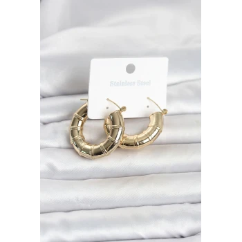 316L Çelik Gold Renk Bambu Model Halka Kadın Küpe