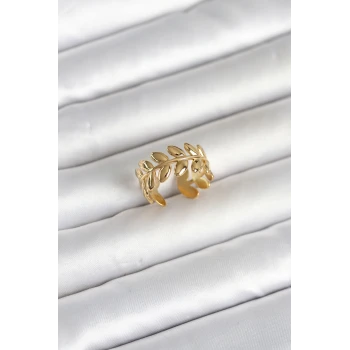 316L Çelik Gold Renk Başak Form Kadın Yüzük