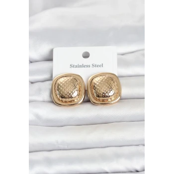 316L Çelik Gold Renk Düğme Model Kadın Küpe