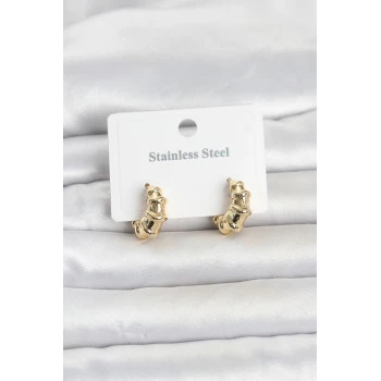 316L Çelik Gold Renk Halka Model Kadın Küpe