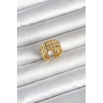 316L Çelik Gold Renk Hasır Model Kadın Yüzük