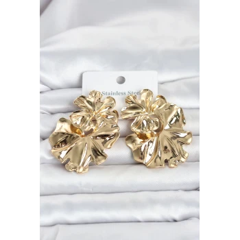 316L Çelik Gold Renk Lotus Model Kadın Küpe