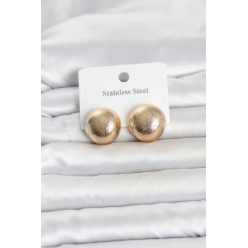 316L Çelik Gold Renk Top Model Kadın Küpe