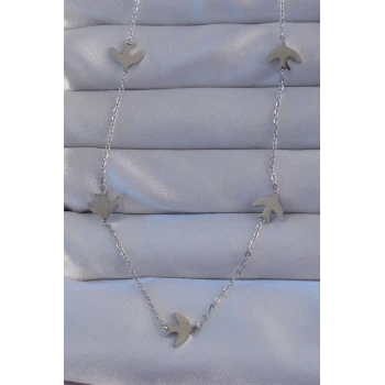 316L Çelik Gümüş Renk Kuş Model Kolye