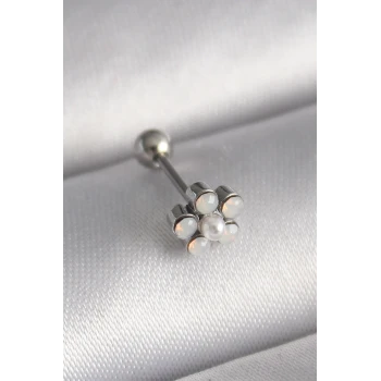 316L Çelik Gümüş Renk Zirkon Taşlı Çiçek Model Tragus Piercing