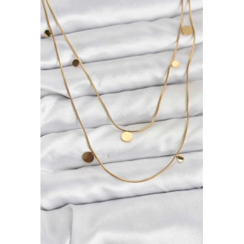 316L Çelik Zincir Gold Renk Pullu Kadın Kolye