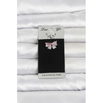 316L Cerrahi Çelik Pembe Fiyonk Model Göbek Piercing