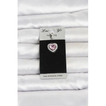 316L Cerrahi Çelik Pembe Kalp Model Göbek Piercing