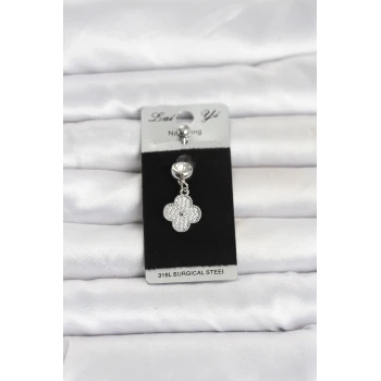 316L Cerrahi Çelik Sallantılı Yonca Model Göbek Piercing