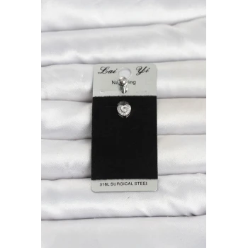 316L Cerrahi Çelik Zirkon Taşlı Kalp Model Göbek Piercing