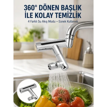 360° Dönüşlü Su Akışı Başlığı | 4ü 1 Arada Kullanım Yeni Nesil