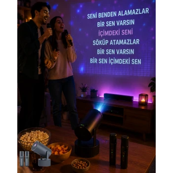 3ü 1 Arada Karaoke ve Projeksiyon Sistemi Çift Mikrofon Destekli