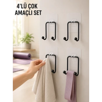 4lü Duvar Tipi Yapışkanlı Askı Pratik Ev ve Banyo Askılık Seti