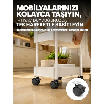 4’lü Kilitli Tekerlek Ayak 4 cm Sessiz ve Dayanıklı
