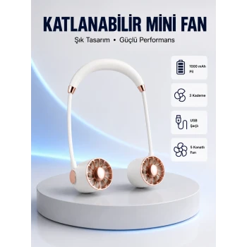 5 Kanatlı Sessiz Mini Fan 3 Vitesli Katlanabilir Asılabilir
