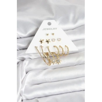 6 Çift Kadın Küpe Seti Gold Renk