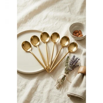 6lı Lüks Gold Paslanmaz Çelik Tatlı Kaşığı Seti (16 cm)