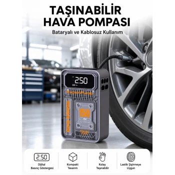 6000mAh Bataryalı LED Ekranlı Akıllı Hava Kompresörü