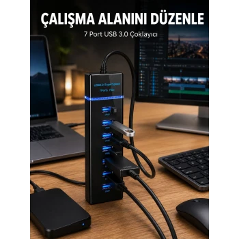 7 Girişli USB 3.0 Hub 5Gbps LED Göstergeli USB Çoğaltıcı