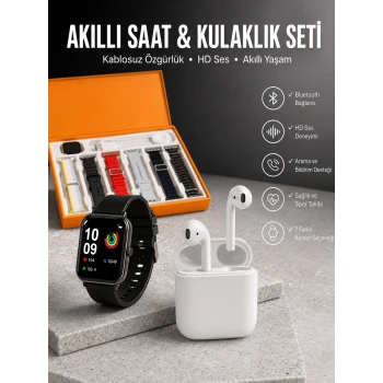 7 Kordonlu Akıllı Saat Ve 2.Nesil Kulaklık Yüksek Ses Kaliteli Uzun Pil Ömrü