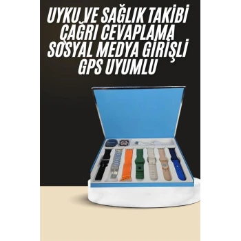7 Kordonlu Unisex Akıllı Saat Çoklu Kordon Seçeneği Amoled Ekran