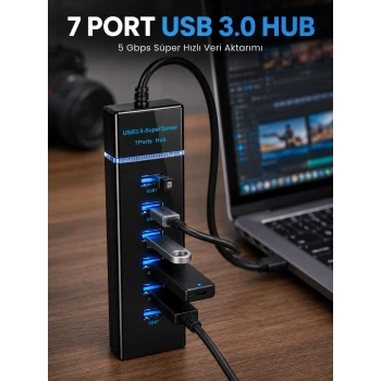7 Port USB 3.0 Çoklayıcı Hub 5Gbps Veri Aktarım Adaptörü